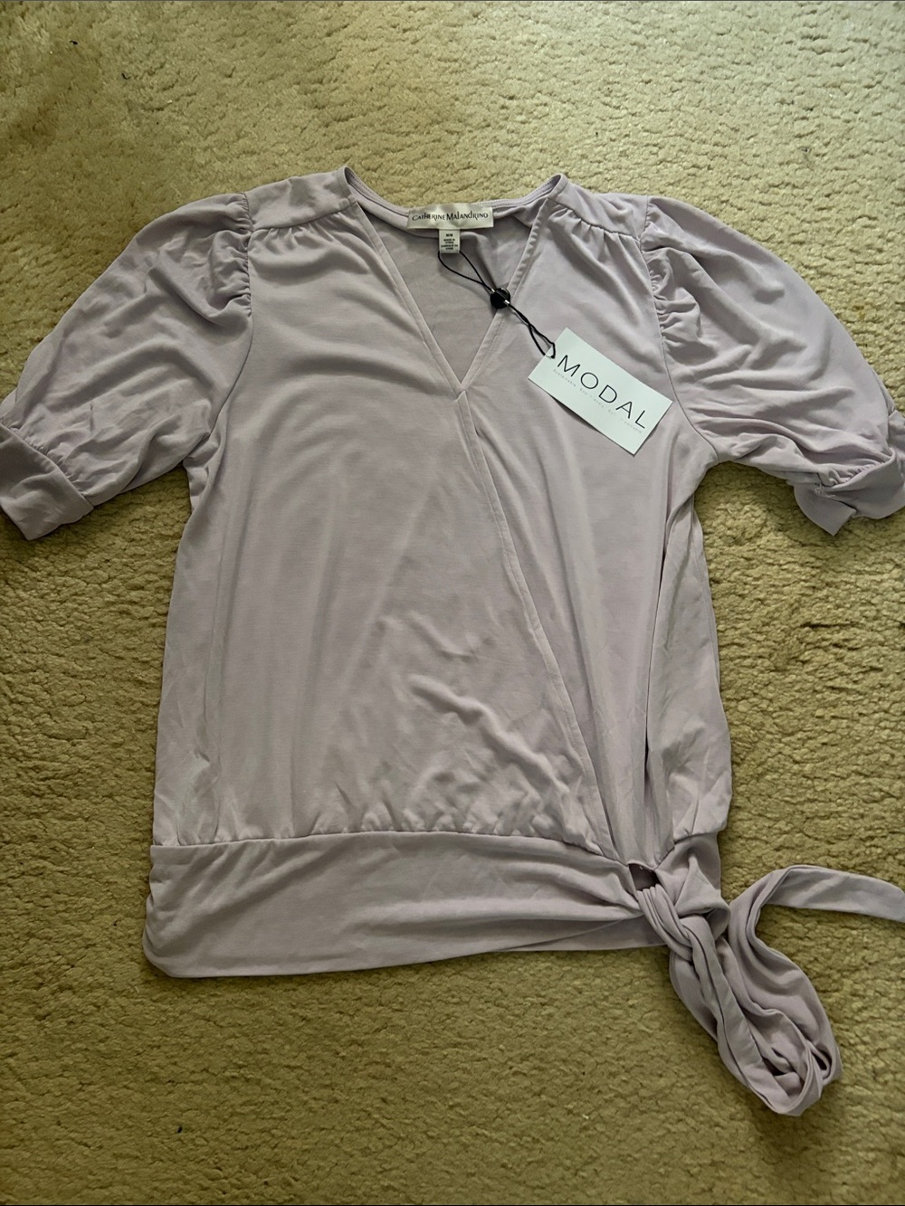 Catherine Malandrino Lavender Wrap-Front Puff Sleeve Top